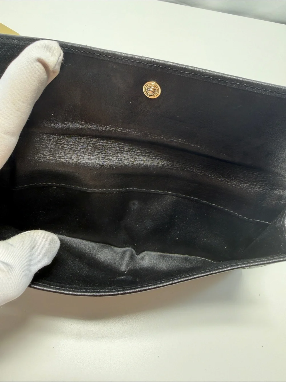Gucci Black GG Monogram Continental Wallet with Gold Crest